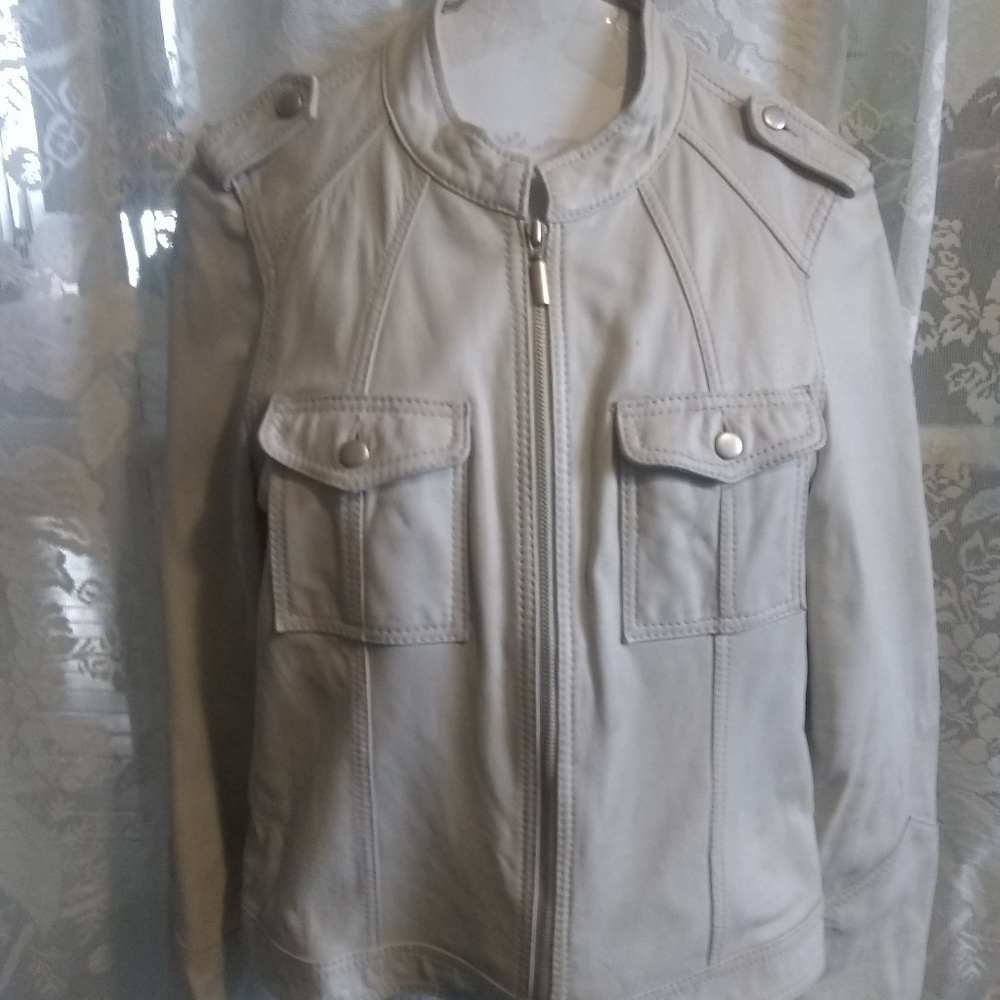 Attention white leather riding jacket